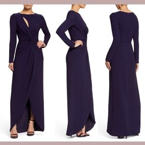 USED Dress the Population [ XXS ] Naomi Long Sleeve Twist Crepe‎ Gown